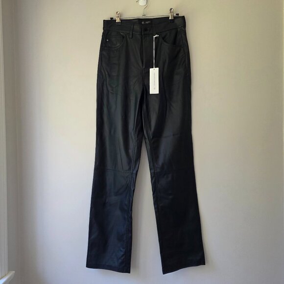 AG ADRIANO GOLDSCHMIED Alexxis High Waist Faux Leather Straight Leg Pants NEW - Picture 1 of 9